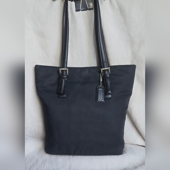 Coach Handbags - Vintage Coach 9321 Black Twill Leather Trim Tote Bag Shoulder Purse